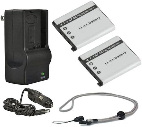 High Capacity Batteries (2 Units) + AC/DC Travel Charger Compatible with Leica D-LUX 6 + Krusell Multidapt Neck Strap (Black Finish) in Kuwait