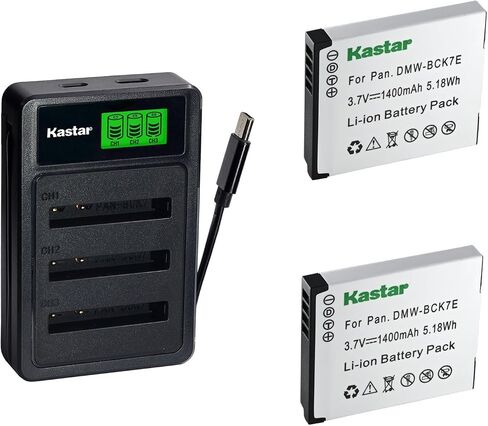 Kastar 2-Pack Battery with LZD3 USB Triple Charger Compatible with Panasonic DMW-BCK7, Lumix FH2 FH5 FH8 FH24 FH25 FH27 FP5 FP7 FP77 FS14 FS16 FS22 FS28 FS35 FX77 FX80 SZ1 TS20 TS30 Cameras in Kuwait