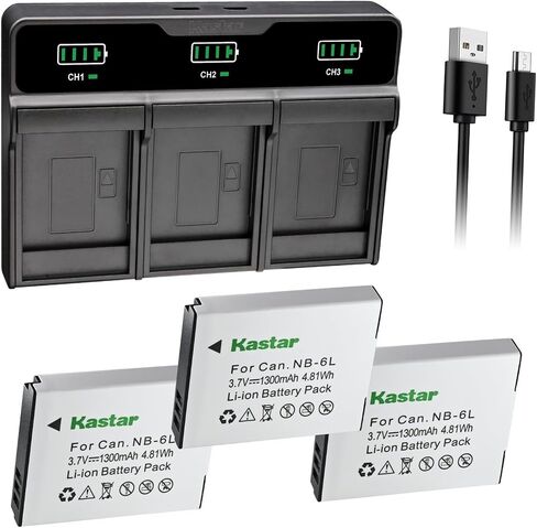 Kastar 4-Pack Battery + LHD3 Triple Charger Compatible with Minolta NP-6L Canon NB-6L NB-6LH Digital Camera Batteries in Kuwait
