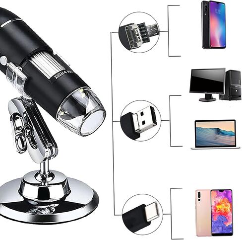 ZJchao USB Digital Microscope Camera, 1600X Magnification 1080P HD Video Recording with 8 Dimmable LEDs for PC Phone Circuit Board Jewelry Inspection (1) in Kuwait