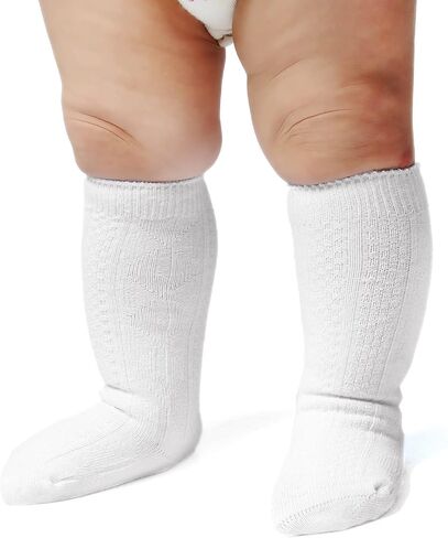 EPEIUS Baby Socks Seamless Cable Knit Knee High Socks Newborn Boys/Girls Uniform Socks Cotton Stockings Long Socks 0-3 Months,3 Pack Natural White in Kuwait