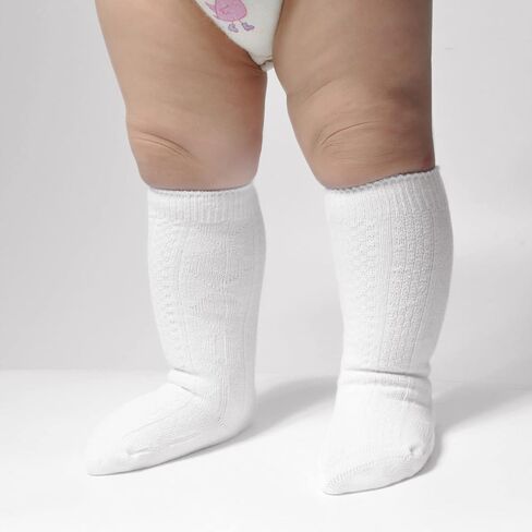 EPEIUS Baby Socks Seamless Cable Knit Knee High Socks Newborn Boys/Girls Uniform Socks Cotton Stockings Long Socks 0-3 Months,3 Pack Natural White in Kuwait