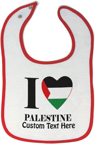 Custom Toddler & Baby Bibs Burp Cloths Heart Love I Love Palestine Cotton Baby Items for Baby Girl & Boy White Red Custom Text Here in Kuwait