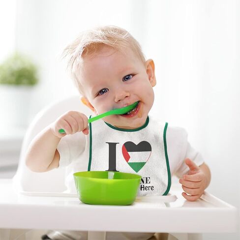Custom Toddler & Baby Bibs Burp Cloths Heart Love I Love Palestine Cotton Baby Items for Baby Girl & Boy White Red Custom Text Here in Kuwait