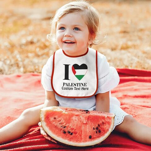 Custom Toddler & Baby Bibs Burp Cloths Heart Love I Love Palestine Cotton Baby Items for Baby Girl & Boy White Red Custom Text Here in Kuwait