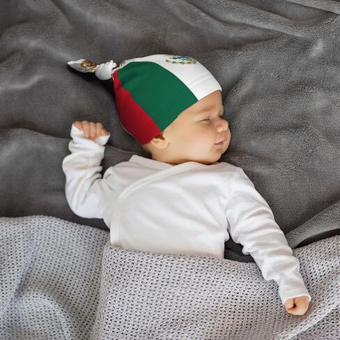 Flag of Mexico Baby Beanie Hat 0-6 Months Soft Stretchy Newborn Knot Cap Unisex Infant Hat Black in Kuwait