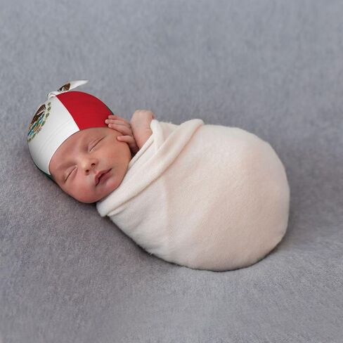 Flag of Mexico Baby Beanie Hat 0-6 Months Soft Stretchy Newborn Knot Cap Unisex Infant Hat Black in Kuwait