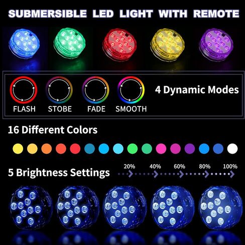 16 Pack Submersible LED Lights with Remote Waterproof Pool Underwater LED Light Battery Operated Bathtub16 Color Changing Lamp for Tub Pool Pond Vase Aquarium Decoration in Kuwait