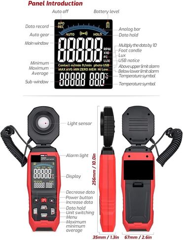 Lux Meter, Light Meter Digital Illumination Photometer Illuminance 0-200000 Lux Handheld Ambient Temperature Measuring Instrument,for Grow Plants/Photography in Kuwait