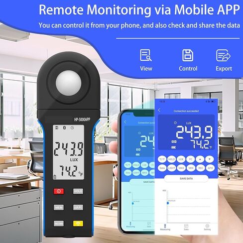 Lux Meter, Light Meter 5000A Digital Lux 0.1 to 400000 Wide Ran Fc Unit Switch MAX MIN Recording Built in Display,for Grow Plants/Photography in Kuwait