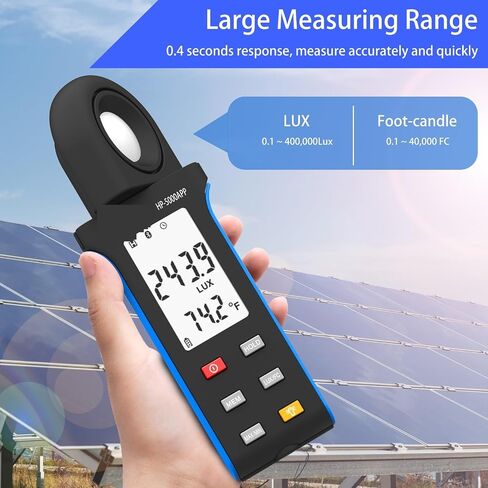 Lux Meter, Light Meter 5000A Digital Lux 0.1 to 400000 Wide Ran Fc Unit Switch MAX MIN Recording Built in Display,for Grow Plants/Photography in Kuwait