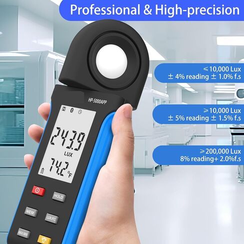 Lux Meter, Light Meter 5000A Digital Lux 0.1 to 400000 Wide Ran Fc Unit Switch MAX MIN Recording Built in Display,for Grow Plants/Photography in Kuwait
