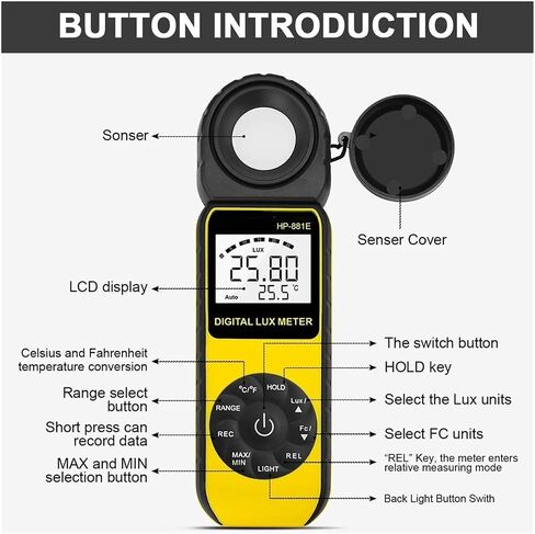 Lux Meter, Light Meter Digital Lux 881E 1-300000Lux Independent Sensor with LCD for Intensity Measurement,for Grow Plants/Photography in Kuwait