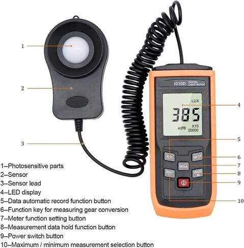 Lux Meter, Light Meter Handheld Digital LCD Photography Luminometer Max Min 0-200000 LUX Photometer Illuminance Tester Luxometro,for Grow Plants/Photography in Kuwait