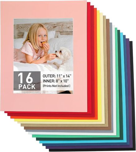 MAXECHO 16 Pack 11"x14" Picture Mats, Mixed Colors Pre-Cut Beveled Frame Matte Boards for 8"x10" Photos, Prints and Artworks in Kuwait