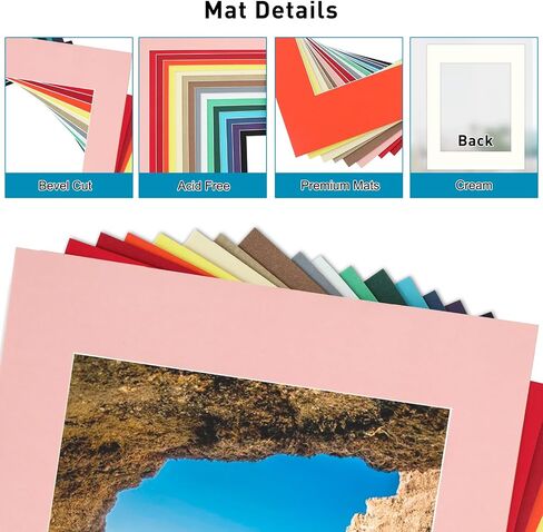 MAXECHO 16 Pack 11"x14" Picture Mats, Mixed Colors Pre-Cut Beveled Frame Matte Boards for 8"x10" Photos, Prints and Artworks in Kuwait