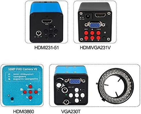 Electronic Microscope Camera USB Digital Laboratory Industrial 38MP HD Biological Stereo Camera Compatible with Phone CPU Repair HDMI VGA (Color : VGA230T Light 13MP) in Kuwait