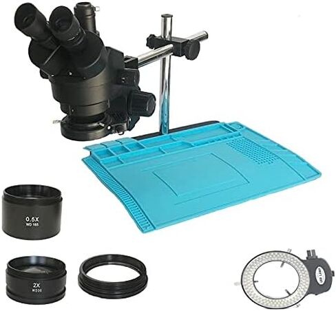 Industrial Solder Repair Toolkit 3.5X-90X Simul Focal Trinocular Stereo Microscope Led Lights Ring Diamonds Jewelry Inspection (Color : 3.5X 90X Black) in Kuwait
