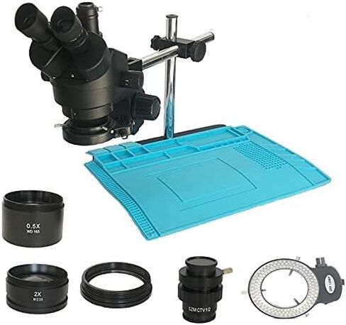 Industrial Solder Repair Toolkit 3.5X-90X Simul Focal Trinocular Stereo Microscope Led Lights Ring Diamonds Jewelry Inspection (Color : 3.5X 90X Black) in Kuwait
