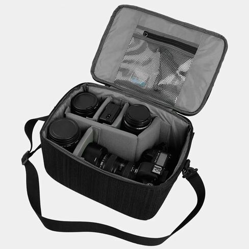 Camera Lens Bag, Waterproof DSLR Camera Lens Case with Strap Insert Partition Bag Portable Protective Shoulder Bag (Black) in Kuwait