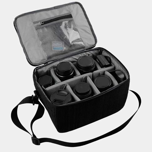 Camera Lens Bag, Waterproof DSLR Camera Lens Case with Strap Insert Partition Bag Portable Protective Shoulder Bag (Black) in Kuwait