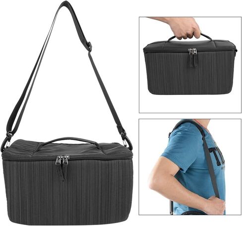 Camera Lens Bag, Waterproof DSLR Camera Lens Case with Strap Insert Partition Bag Portable Protective Shoulder Bag (Black) in Kuwait