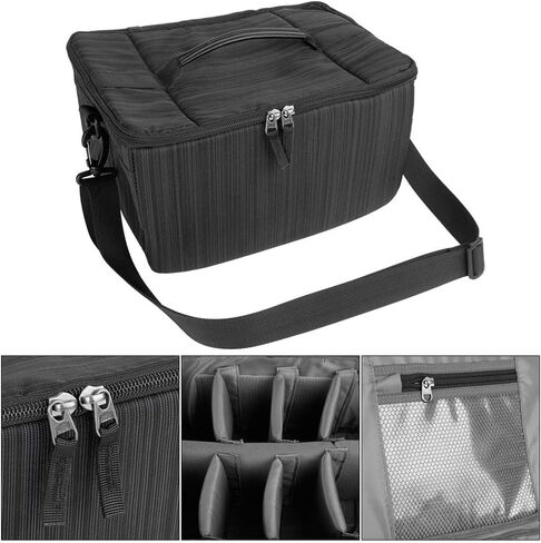 Camera Lens Bag, Waterproof DSLR Camera Lens Case with Strap Insert Partition Bag Portable Protective Shoulder Bag (Black) in Kuwait