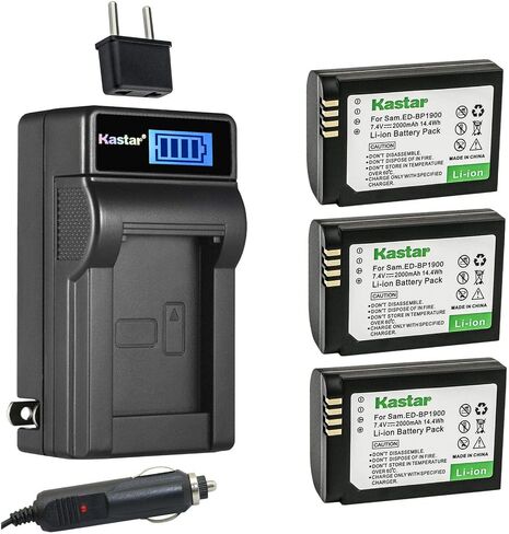 Kastar 3-Pack Battery and LCD AC Charger Compatible with Samsung ED-BP1900 ED-BP1900/US BP-1900 Battery, Samsung EV-NX1ZZZBMBUS EV-NX1ZZZBQBUS EV-NX1ZZZBZBUS, NX1 Smart Wi-Fi 4K Digital Camera in Kuwait