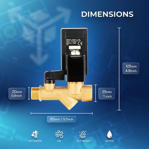UNOX Electronic Drain Valve for Air Compressor, 1/2" NPT to 1/4" NPT 220V AC Automatic Timed Tank Drain Valve with 6 feet US Plug Cable - Max 235 PSI Solenoid Valve Assembled in Kuwait