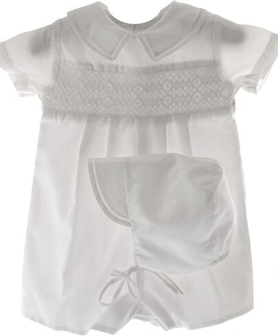Petit Ami Infant Boys White Smocked Christening Baptism Romper Outfit (3M) in Saudi Arabia