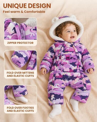 JiAmy Baby Winter Snowsuit,Girls Boys Hooded Warm Romper,Infant Double Zipper Jumpsuit Newborn baby Winter Outfits in Kuwait