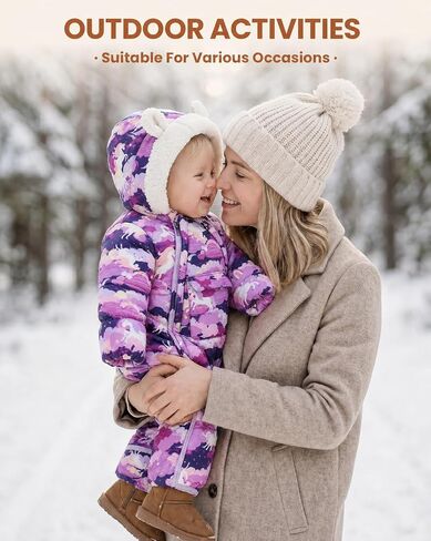 JiAmy Baby Winter Snowsuit,Girls Boys Hooded Warm Romper,Infant Double Zipper Jumpsuit Newborn baby Winter Outfits in Kuwait