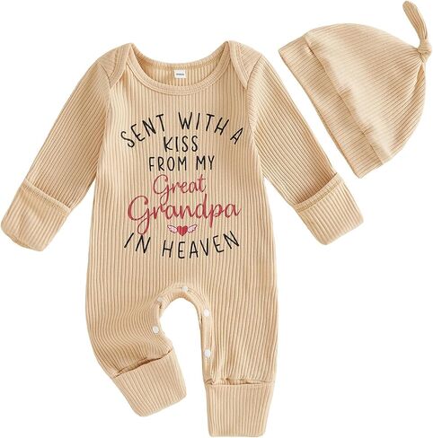 Sent With A Kiss From My Great Grandpa Grandma In Heaven Newborn Baby Boy Girl Fall Clothes Romper Jumpsuit +Hat in Kuwait