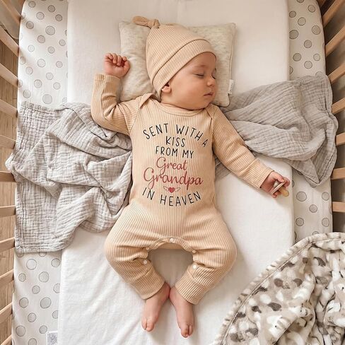 Sent With A Kiss From My Great Grandpa Grandma In Heaven Newborn Baby Boy Girl Fall Clothes Romper Jumpsuit +Hat in Kuwait