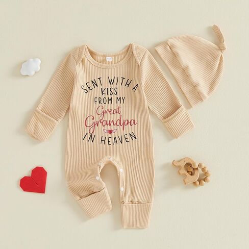 Sent With A Kiss From My Great Grandpa Grandma In Heaven Newborn Baby Boy Girl Fall Clothes Romper Jumpsuit +Hat in Kuwait