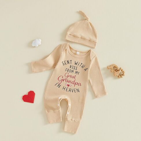 Sent With A Kiss From My Great Grandpa Grandma In Heaven Newborn Baby Boy Girl Fall Clothes Romper Jumpsuit +Hat in Kuwait