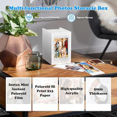 Acrylic Polaroid Frame & Photo Storage Box,for Instax Mini Polaroid Film, 2x3 Instax Frame,with Magnetic Sliding Cover Photos Display,Graduation Gifts Wedding Guest Book Alternative for Reception in Kuwait