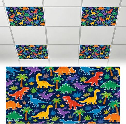 6 Pack Fluorescent Light Covers Seamless Colorful Dinosaurs Dinosaur Silhouette Decorative Magnetic Ceiling Covers Light Shade Panel for Classroom Office 4 x 2 ft in Kuwait