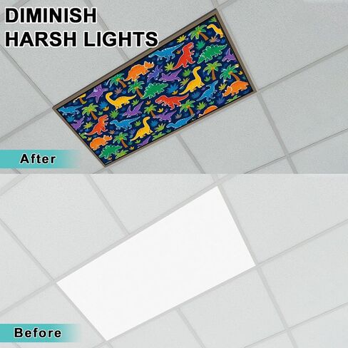 6 Pack Fluorescent Light Covers Seamless Colorful Dinosaurs Dinosaur Silhouette Decorative Magnetic Ceiling Covers Light Shade Panel for Classroom Office 4 x 2 ft in Kuwait