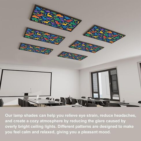 6 Pack Fluorescent Light Covers Seamless Colorful Dinosaurs Dinosaur Silhouette Decorative Magnetic Ceiling Covers Light Shade Panel for Classroom Office 4 x 2 ft in Kuwait