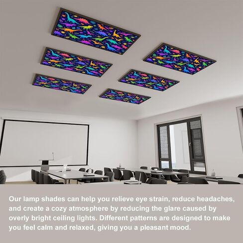 6 Pack Fluorescent Light Covers Seamless neon Funny Dinosaurs Paint Splashes Bright Children s for Decorative Magnetic Ceiling Covers Light Shade Panel for Classroom Office 4 x 2 ft in Kuwait