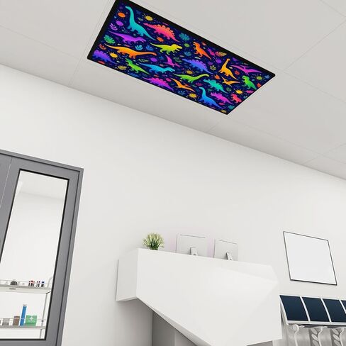 6 Pack Fluorescent Light Covers Seamless neon Funny Dinosaurs Paint Splashes Bright Children s for Decorative Magnetic Ceiling Covers Light Shade Panel for Classroom Office 4 x 2 ft in Kuwait