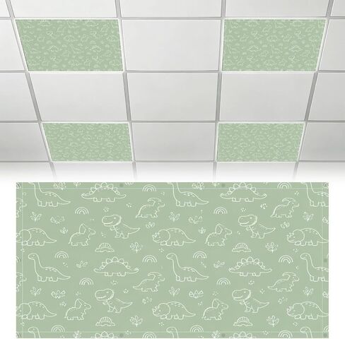 4 Pack Fluorescent Light Covers Cute Dinosaur Print for Kids Print Cartoon Dinosaur Cute Dino Pastel Decorative Magnetic Ceiling Covers Light Shade Panel for Classroom Office 4 x 2 ft in Kuwait