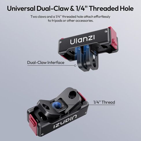 ULANZI OA24 Metal Magnetic Quick Release Adapter Mount for DJI Osmo Action 6/Nano, Aluminum Alloy Expansion Connector with 1/4" Screw Hole, Foldable Dual-Claw Base, Anti-Slip Silicone Pad in Kuwait