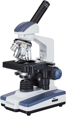 AmScope M620B Compound Monocular Microscope, WF10x and WF20x Eyepieces, 40x-2000x Magnification, Brightfield, LED Illumination, Abbe Condenser, Mechanical Stage, 110V | 40X-2000X Magnification Range Compound Biological Microscope Mechanical Stage Built-In in Kuwait