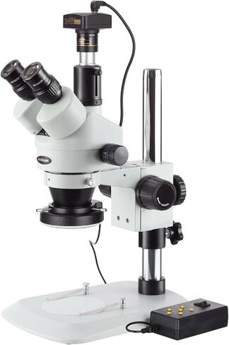 AmScope SM-1TNZ-144A-5M Digital Professional Trinocular Stereo Zoom | 3.5X-90X Magnification Range 5MP CMOS Sensor USB 2.0 Connectivity 0.5X Reduction Lens Included Includes 0.5X Barlow in Kuwait