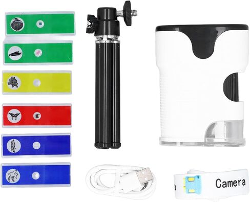 Portable Handheld Microscope, Handheld Microscope 1/4 Inch Screw Connector with 6 Sample Slides Tripod for Present (White) in Kuwait