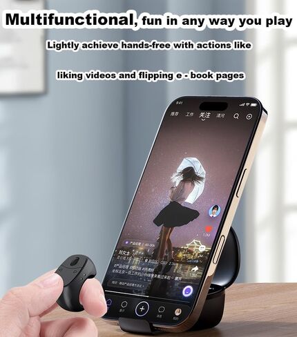 TikTok Scrolling Ring Remote Control,Page Turner for i-Pad i-Phone & Android Tablet,Bluetooth 5.3 Camera Remote, Handheld Scrolling Ring for TikTok,YouTube,Instagram,iOS,Android, PC/App/Camera (Black) in Saudi Arabia