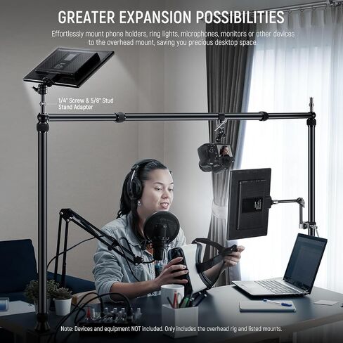 NEEWER Overhead Camera Mount Rig with 2 Ball Heads, Super Clamp/Mobile Phone Holder/Camera Desk Mount, Multi Device Mount, Platform Overhead Tripod, Adjustable Height Width, Max Load 12 kg, NK002 in Kuwait