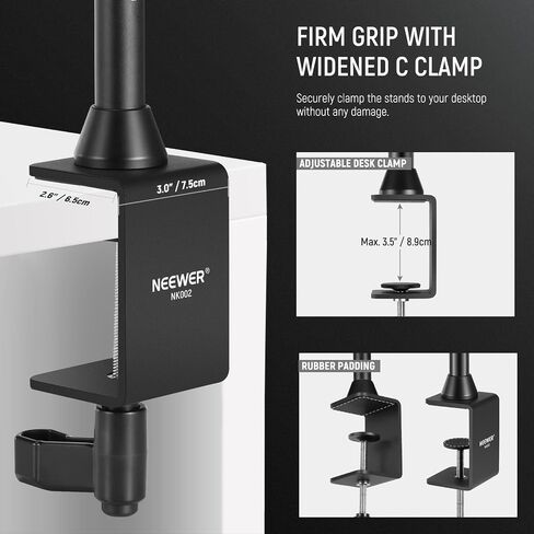 NEEWER Overhead Camera Mount Rig with 2 Ball Heads, Super Clamp/Mobile Phone Holder/Camera Desk Mount, Multi Device Mount, Platform Overhead Tripod, Adjustable Height Width, Max Load 12 kg, NK002 in Kuwait